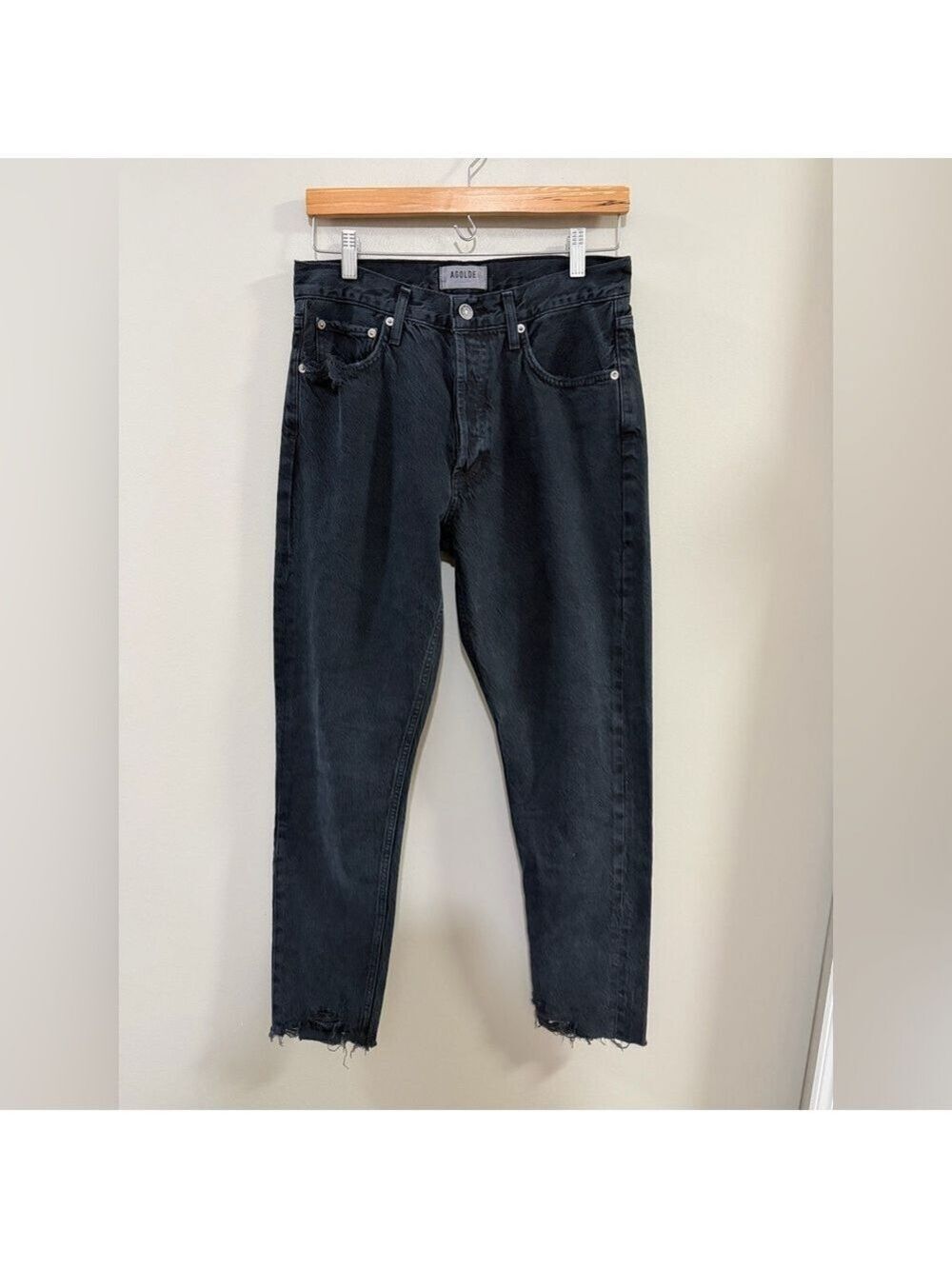 Agolde Women's Jamie Black High Rise Button Fly Straight Leg Jeans. Size 27